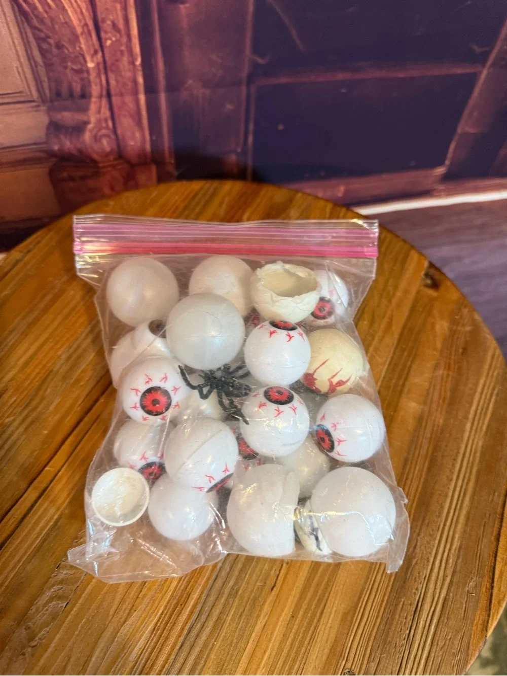 Bag of Decorative Eyeball Props - White with Red and Black Details Craft Monster